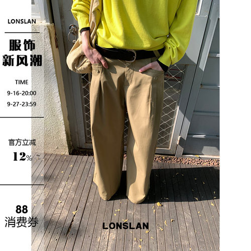 LONSLAN 26AW前插口袋褶皱设计阔腿工装裤