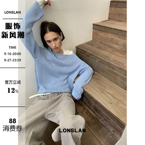 LONSLAN 2026AW 初秋粗线斜口领慵懒针织毛衣