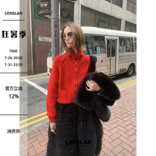 LONSLAN24WINTER 11/30 20:00NEW新年圣诞口袋立领红色毛衣