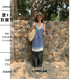 LONSLAN 2026SUMMER春夏新款 蕾丝花边叠穿两件套吊带连衣裙