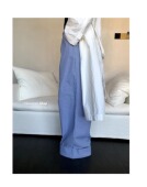 LONSLAN 女 长裤 2024春夏新款 浅蓝色百搭竖条纹宽松休闲阔腿裤