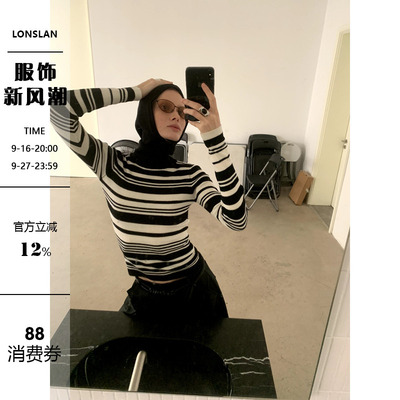 LONSLAN 2024秋季新款简约秋冬保暖两件套打底套头帽长袖针织打底