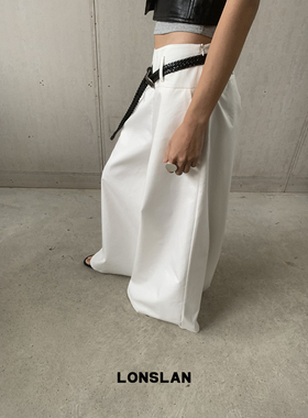 LOSLAN 25SS春夏新款 垂感阔腿大摆宽腰头工装裙裤