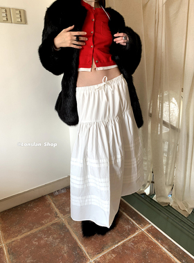 LONSLAN 2024秋冬新款修身裙子百搭白色A字绑带显瘦百搭半身裙