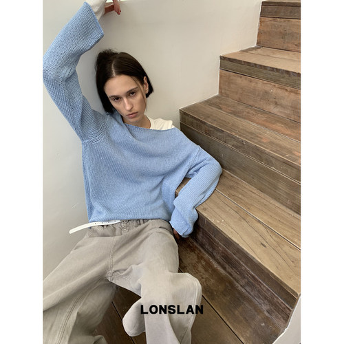 LONSLAN 2026AW 初秋粗线斜口领慵懒针织毛衣
