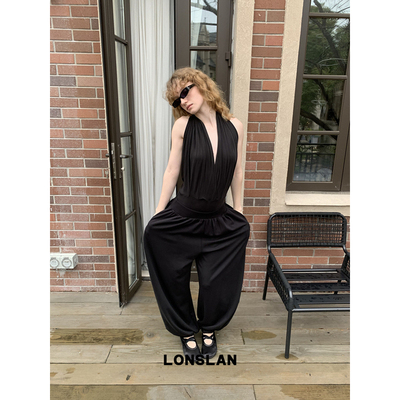 LONSLAN 2026春夏新品挂脖露背连体背心+收脚裤套装