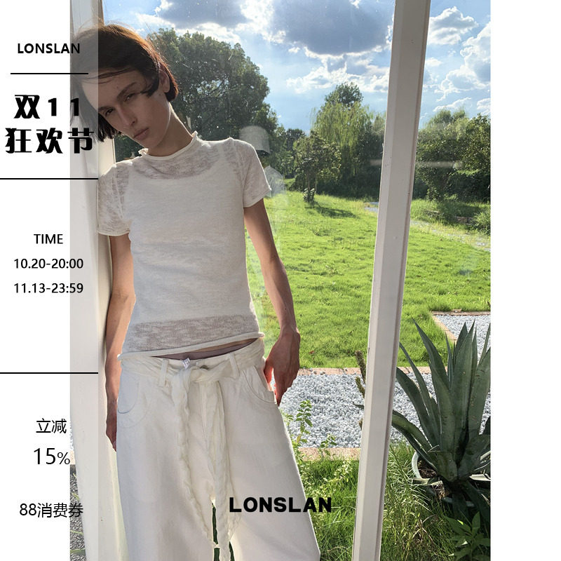 LONSLAN 2026AW 初秋针织卷边小高领短袖上衣