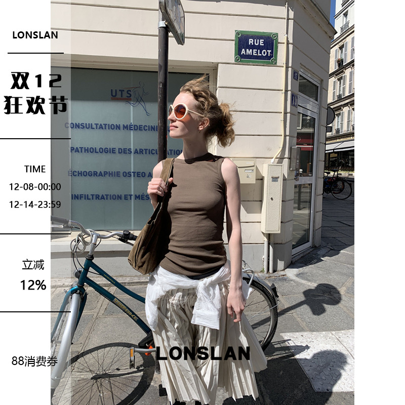 LONSLAN 2025 SUMMER 棉麻舒适纯色背心