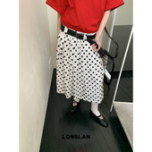 LONSLAN25SUMMER 波点百褶半裙配腰带