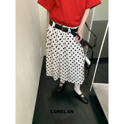LONSLAN25SUMMER 波点百褶半裙配腰带
