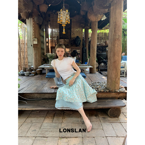 LONSLAN 2026SUMMER春夏新款 蕾丝边碎花A字半裙