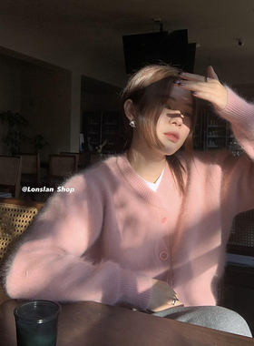 LONSLAN 2022 WINTER 10/31 20:00NEW圆领兔绒毛毛开衫毛衣