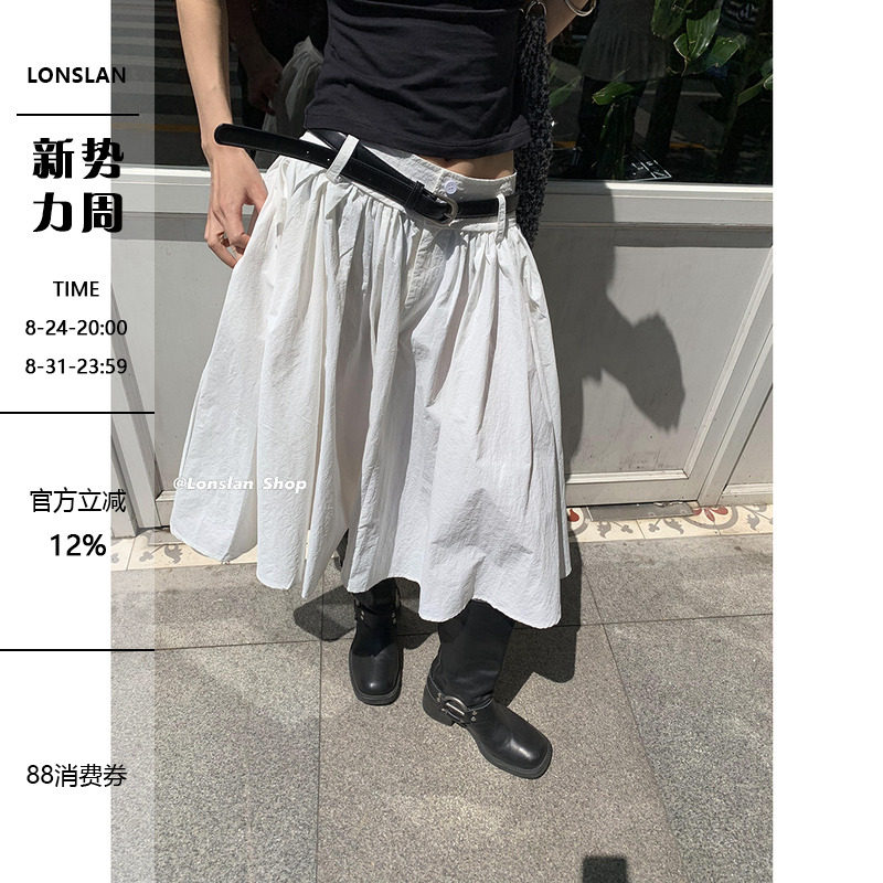 LOSLAN大摆伞百褶A字半身裙