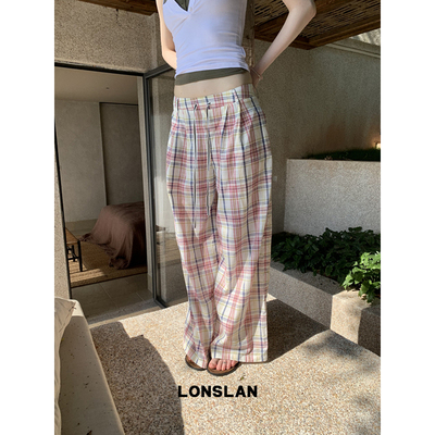 LONSLAN 25SUMMER  彩色格子绑带阔腿裤