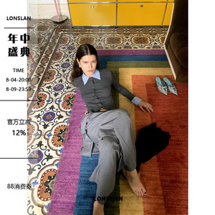 LONSLAN 2024AW NEW条纹衬衫领口袖口拼接开衫