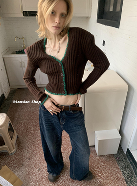 LONSLAN 11/10 20:00NEW 拼色短款针织内搭开衫三色