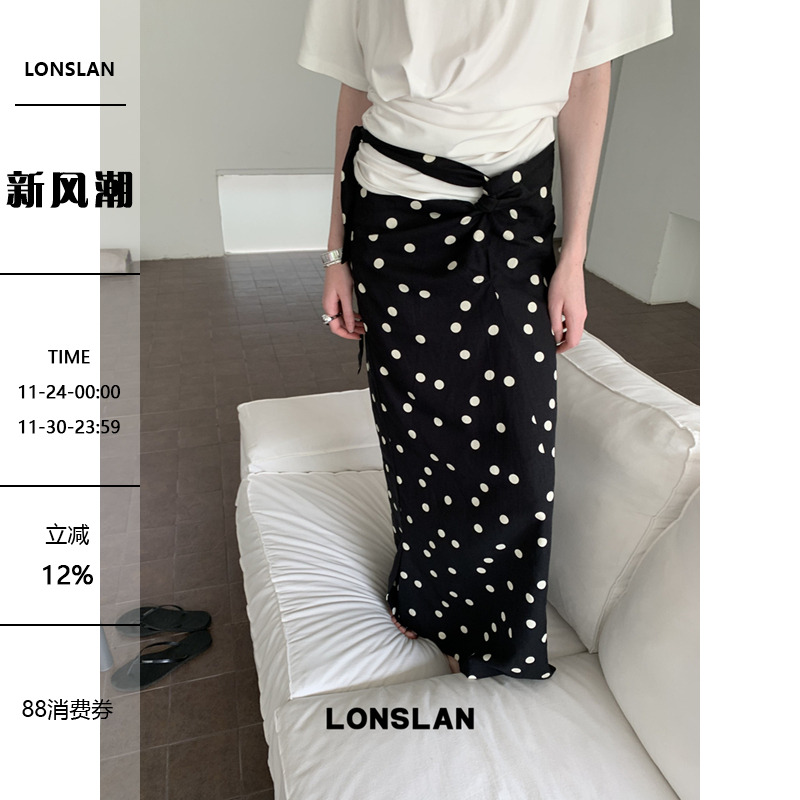 LONSLAN25SUMMER 波点绑带半裙配波点布袋
