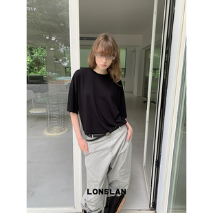 LONSLAN2026夏季新款纯色慵懒大件舒适短袖T