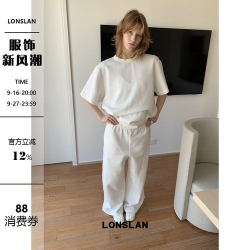LONSLAN25SUMMER 空气棉短袖卫衣+阔腿裤简约套装