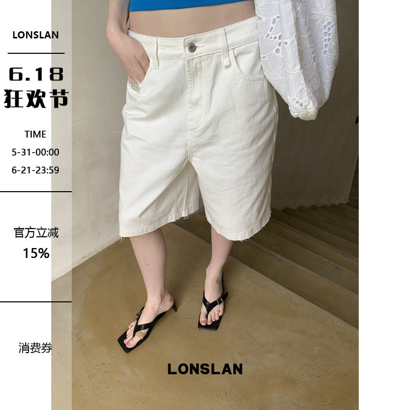 LONSLAN 2026SUMMER 夏季撕边牛仔阔腿中裤