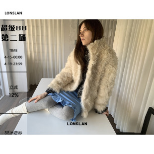 LONSLAN 24WINTER 12/9 20:00NEW立领乳白色托卡皮草毛毛外套