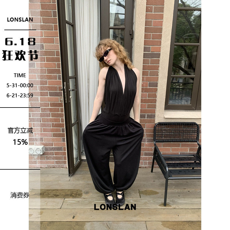 LONSLAN 2026春夏新品挂脖露背连体背心+收脚裤套装
