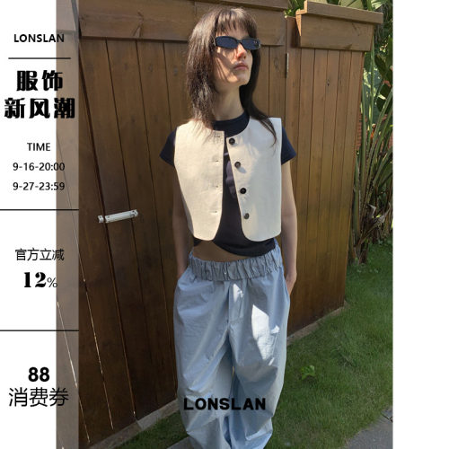 LONSLAN 2026夏季新款 棉麻短款修西装马甲