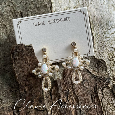 高级感轻奢925纯银日本人造欧泊欧珀opal十字架耳钉蚊香盘耳夹女