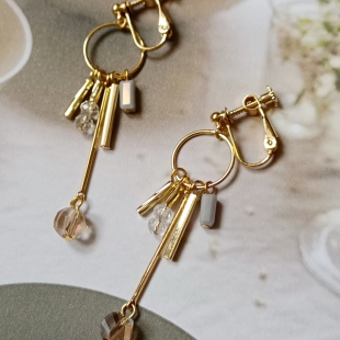 日系独家设计独特新款多重缤纷串珠人造水晶流苏长款耳钉耳环耳夹