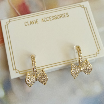 微镶满水钻立体迷你小巧日系蝴蝶结blingbling耳钉无耳洞树脂耳夹