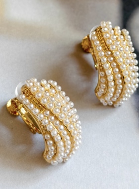 法式复古仿珍珠耳钉女小众设计感高级气质耳环2026新款耳夹无耳洞