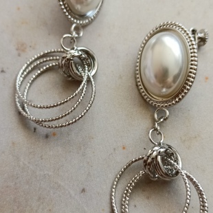 法式复古耳夹港风夸张金属椭圆珍珠vintage风耳钉耳环螺旋耳夹长