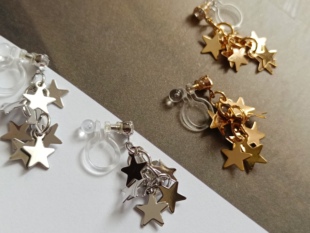 日系可爱少女心气质五角星星串短款流苏blingbling树脂耳夹无耳洞