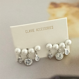 简约气质珍珠水钻小巧短款流苏宫廷风日系树脂u型耳夹无耳洞耳钉