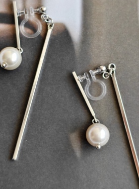 日系干练简单约直线日常通勤仿珍珠后挂式耳钉树脂耳夹u型无耳洞