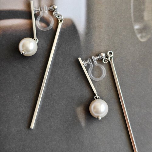 日系干练简单约直线日常通勤仿珍珠后挂式耳钉树脂耳夹u型无耳洞