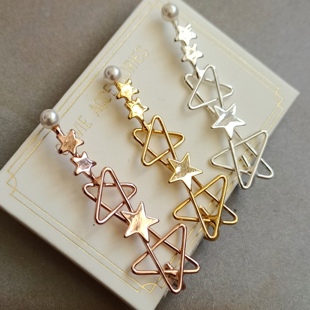 日系金银色玫瑰金五角星星珍珠可爱精致整个耳垂耳夹耳骨夹无耳洞