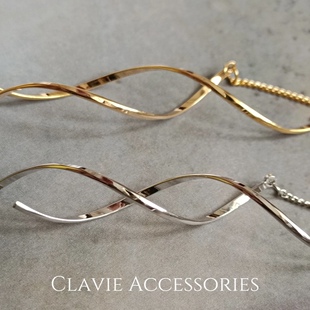 耳夹长款流苏无耳洞旋转曲线高级感金色银色螺旋方圆脸金属耳环女