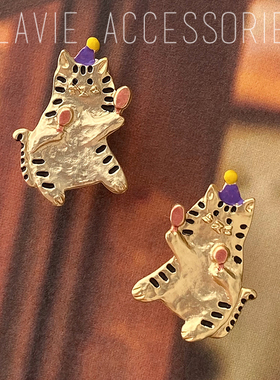 日本匠人手作小老虎年纹猫咪兔子palnartpoc风耳钉宝宝无耳洞耳夹