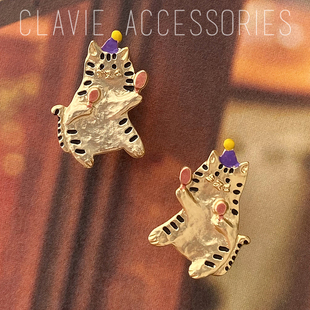 日本匠人手作小老虎年纹猫咪兔子palnartpoc风耳钉宝宝无耳洞耳夹