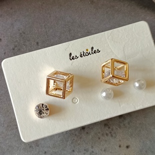 多个耳洞耳钉组合套装日系小巧立方体正方形会动水钻无耳洞耳夹女