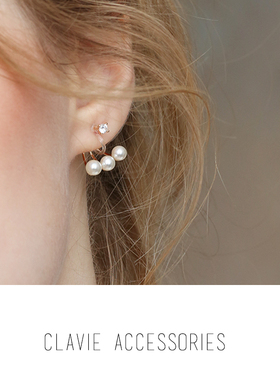 日系韩国冷风ins通勤百搭简约日常人造三颗珍珠耳夹无耳洞树脂u型