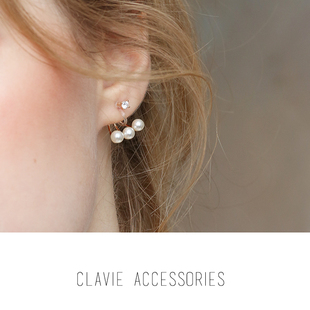 日系韩国冷风ins通勤百搭简约日常人造三颗珍珠耳夹无耳洞树脂u型