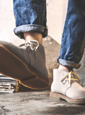 马丁靴男秋冬季英伦风中帮短靴休闲男靴子牛皮高帮鞋真皮沙漠靴潮