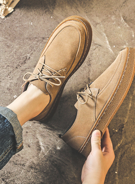 休闲鞋男真皮英伦风复古板鞋潮鞋低帮马丁靴厚底工装鞋男鞋子冬季