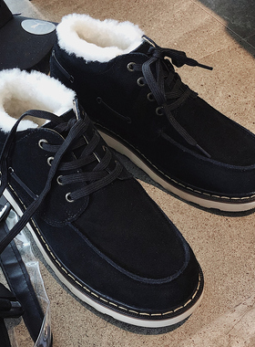 羊皮毛一体雪地靴男短靴子加绒面包棉鞋东北保暖马丁靴防水保暖靴