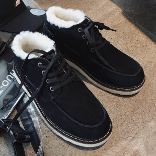 Fkktyуugg sheepskin and hair all -in -one snow boots men's short boots plus velvet cotton shoes northeast warm Martin boots