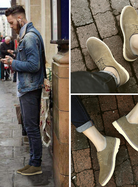 透气男士休闲鞋板鞋英伦休闲皮鞋反绒皮复古潮鞋男鞋子伐木鞋夏季