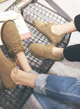 真皮英伦男士休闲鞋复古马丁低帮潮鞋情侣透气反绒皮鞋男鞋子秋冬