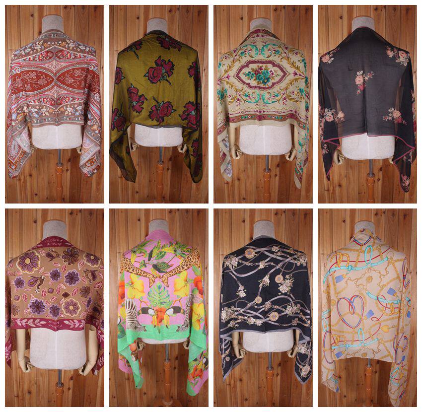 古着 欧美复古小香奢侈品巴洛克真丝毛料长款围巾丝巾披肩保暖C4